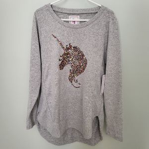 Colortree Girls Sequin Unicorn Gray Hi Low‎ Sweater New Size 14